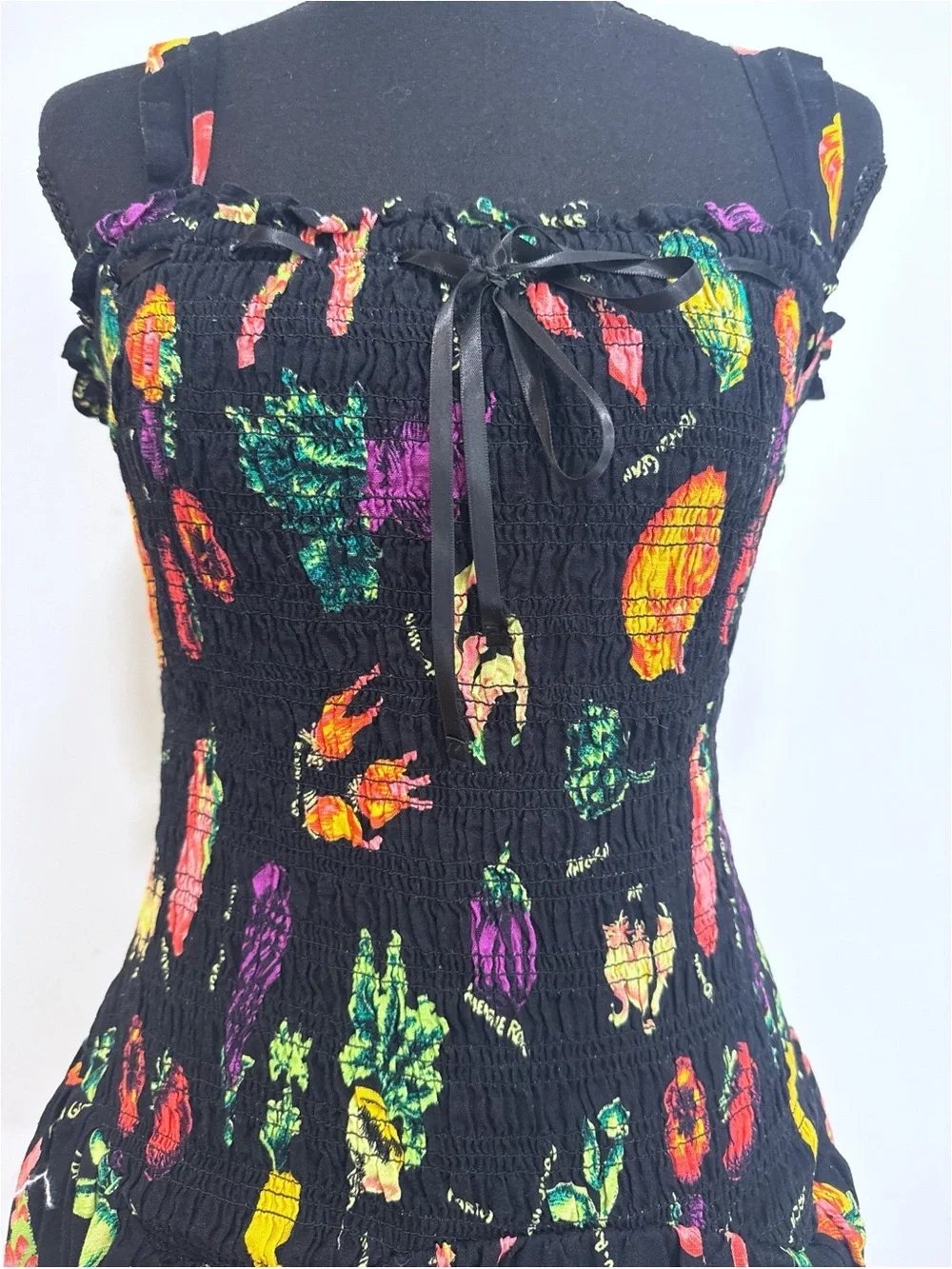 NWT UO Kimchi Blue Suzette Smocked Turnips Mini Dress Fruit Vegetable Print S - Picture 5 of 12